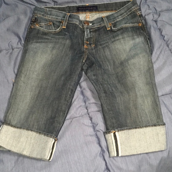Rock & Republic Double R Embroidered Jeans Womens Size 6 28 capri stitch cuff - Picture 7 of 16